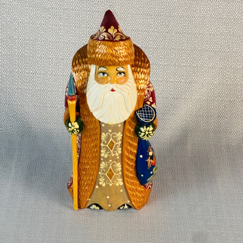 Hand Carved Russian Wood Santa Clause 6 1/2”
